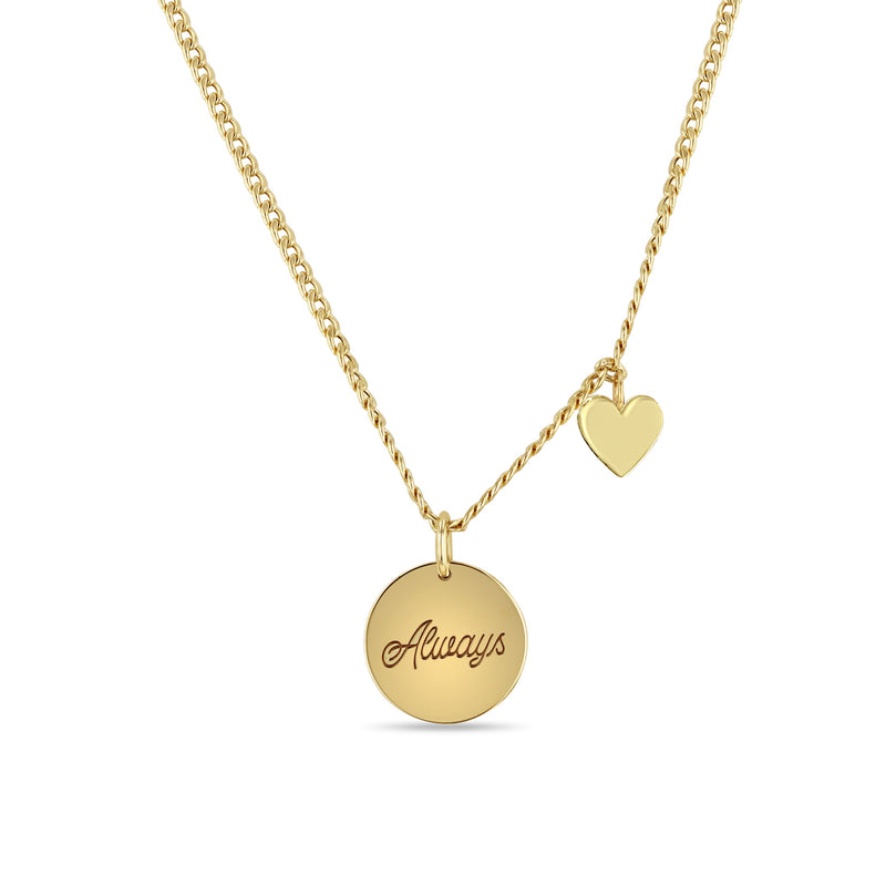 Zoë Chicco 14k Gold Amore Pendant XS Curb Chain Necklace with Heart Charm