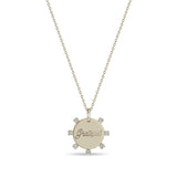 Zoë Chicco 14k Gold Small Amore Disc with Prong Diamonds Necklace engraved with Grateful