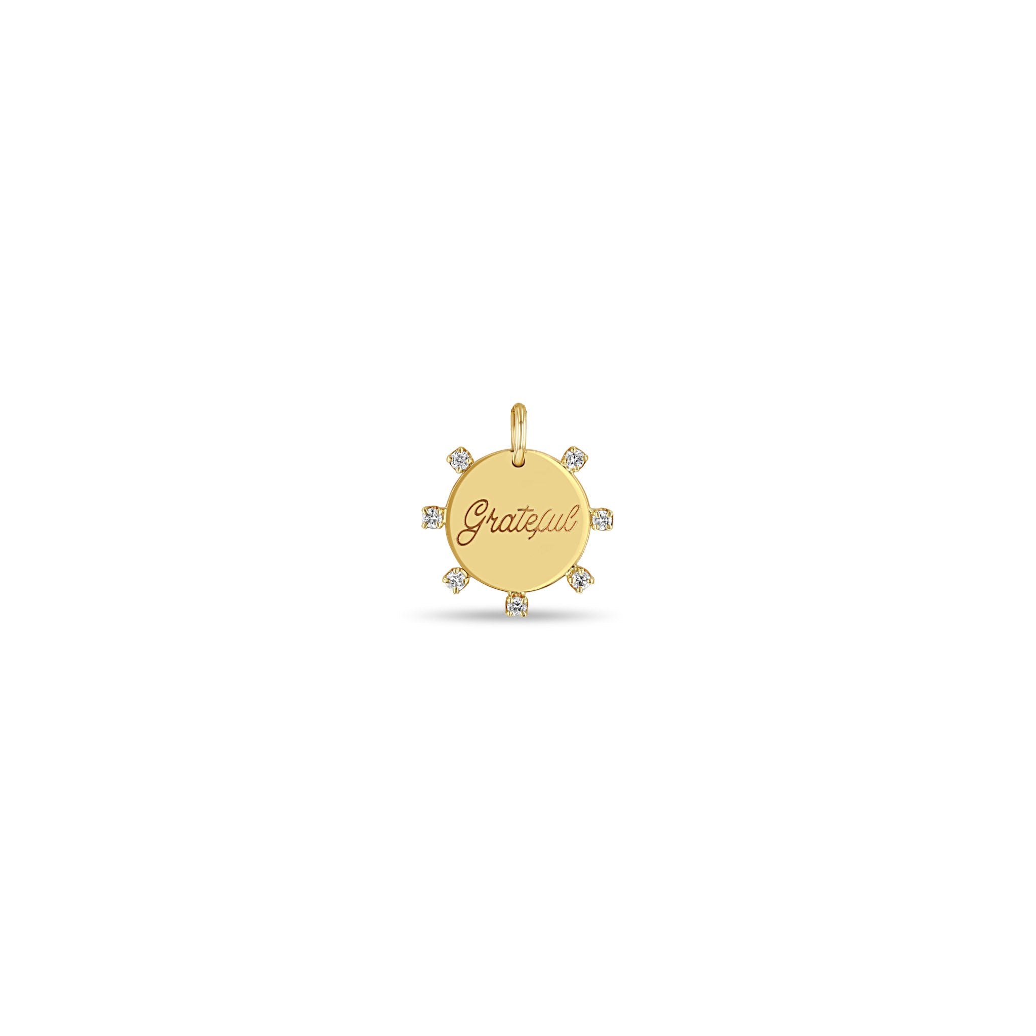 Zoë Chicco 14k Gold Small Amore Disc with Prong Diamonds Charm Pendant