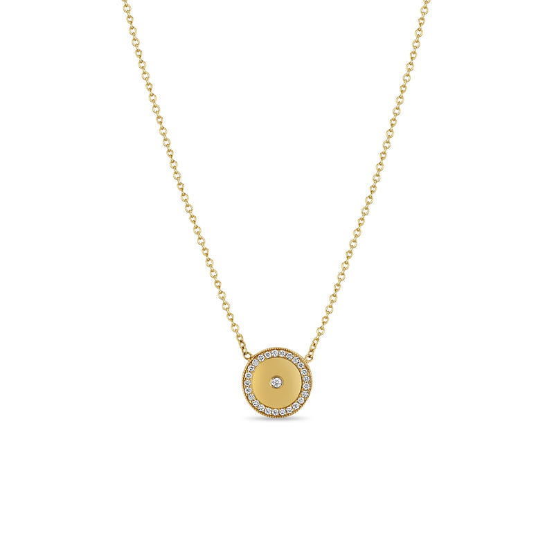 Zoë Chicco 14k Gold Small Diamond Disc with Diamond Border Necklace