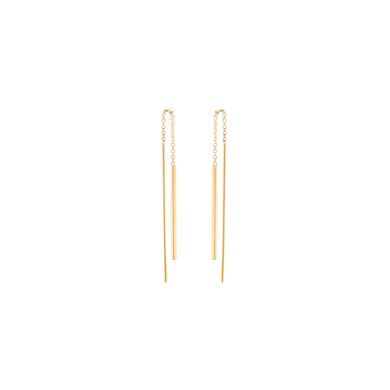 14k short bar threader earrings