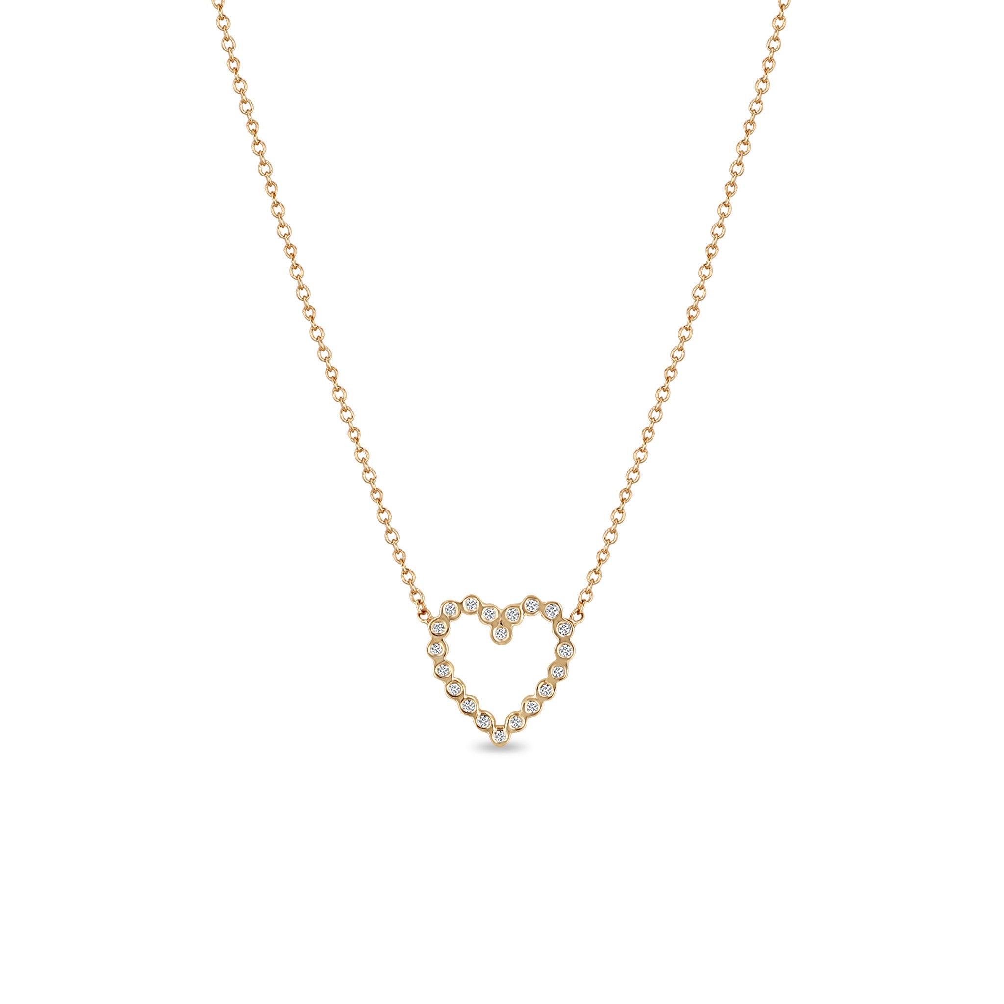 Zoë Chicco 14kt Gold Small Diamond Bezel Open Heart Necklace