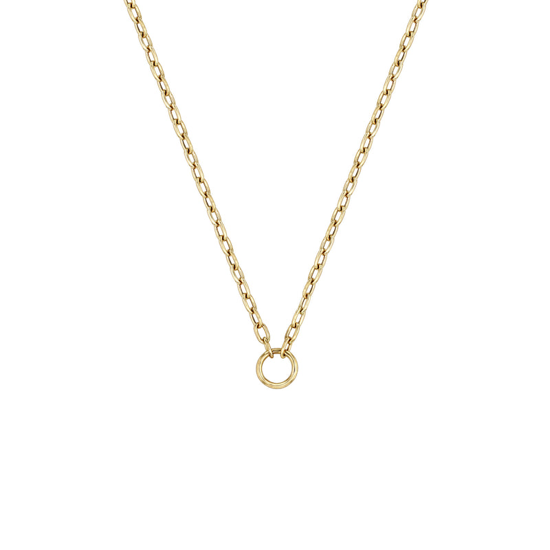 14k Circle Pendant Small Square Oval Link Chain