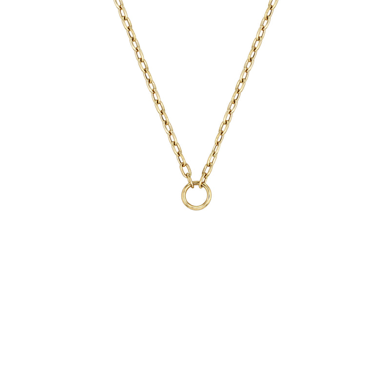 14k Circle Pendant Small Square Oval Link Chain