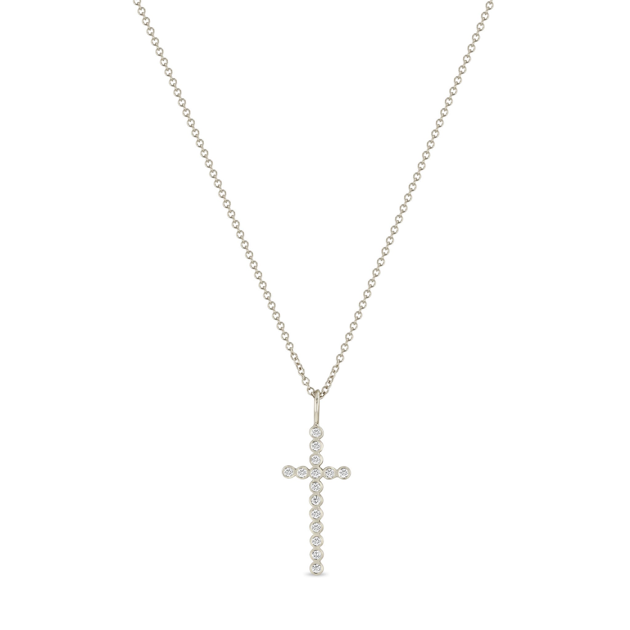 Zoë Chicco 14k Gold Diamond Bezel Cross Pendant Necklace