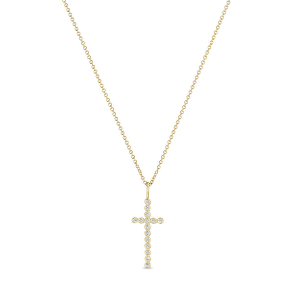 Zoë Chicco 14k Gold Diamond Bezel Cross Pendant Necklace