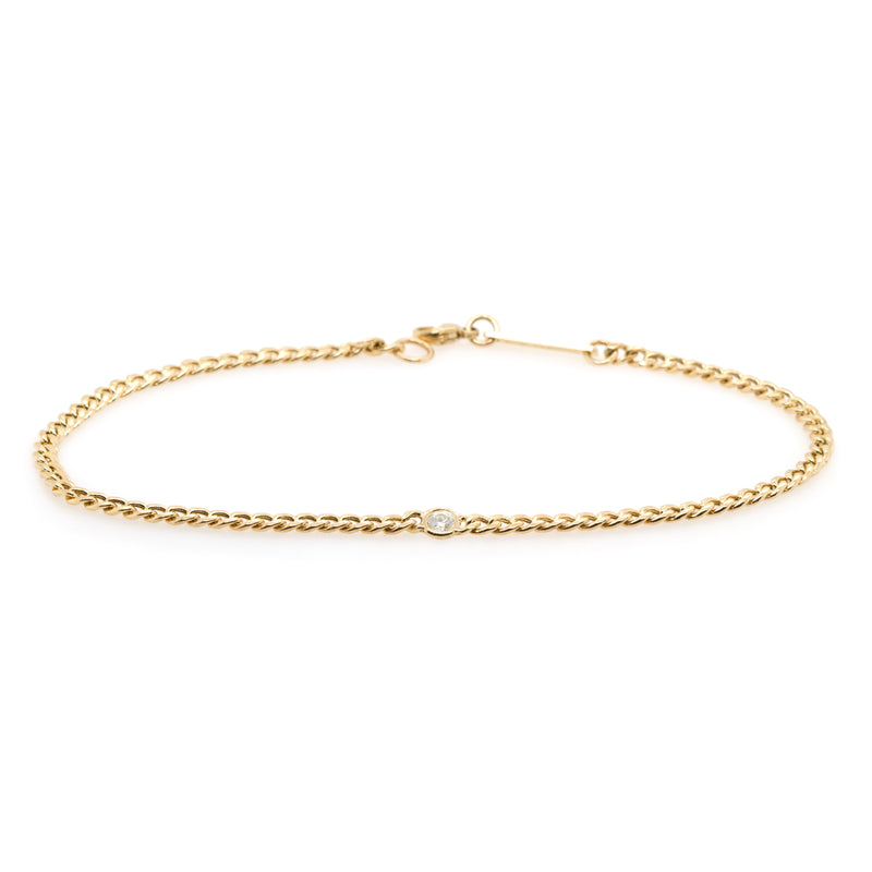 14k Small Curb Chain Floating Diamond Anklet