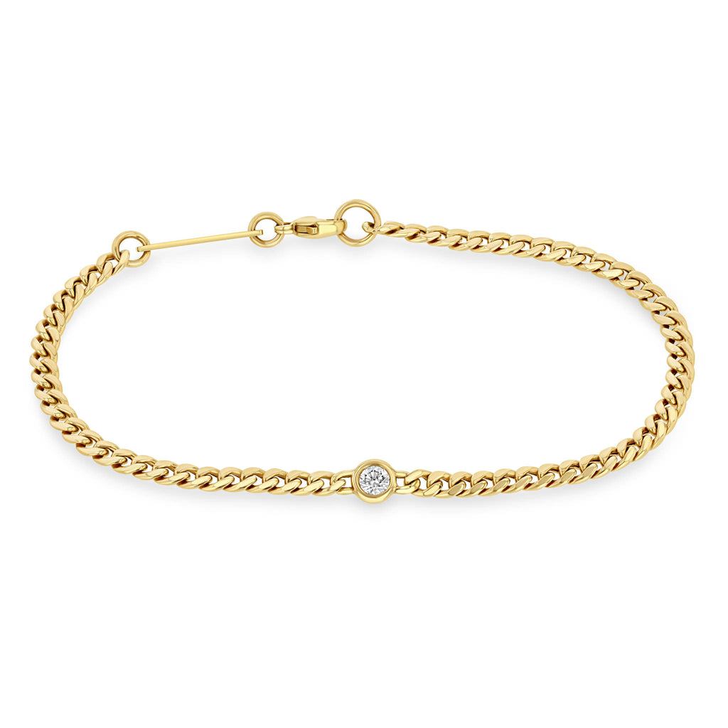 14K Yellow Gold Diamond Curb Chain Bracelet