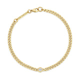 top down view of a Zoë Chicco 14k Gold Small Curb Chain Bracelet with Floating Diamond