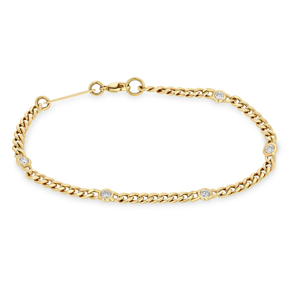 Zoë Chicco 14k Gold Small Curb Chain Bracelet with 5 Floating Diamonds