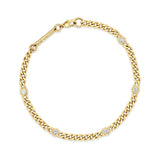 top down view of a Zoë Chicco 14k Gold Small Curb Chain Bracelet with 5 Floating Diamonds
