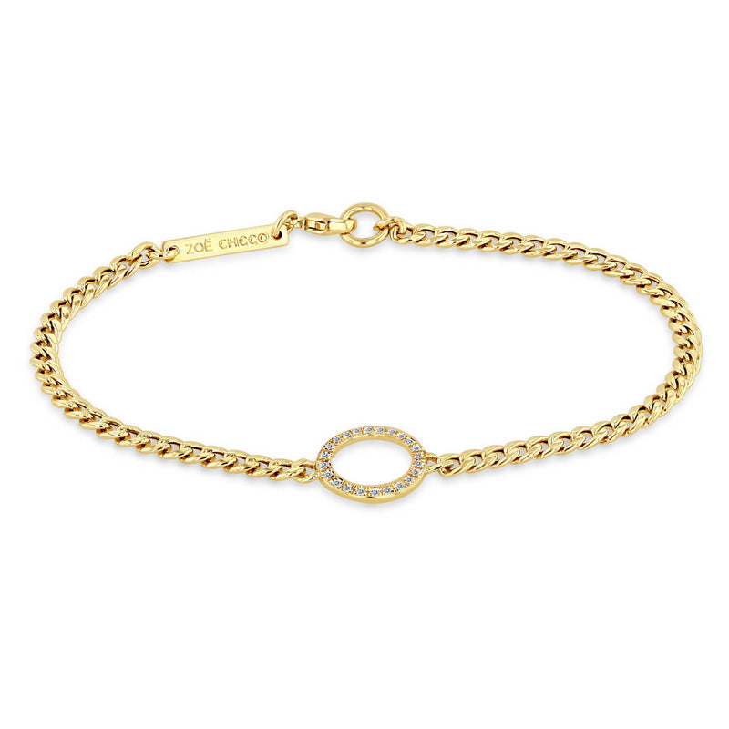 Zoë Chicco 14k Gold Pavé Diamond Circle Small Curb Chain Bracelet