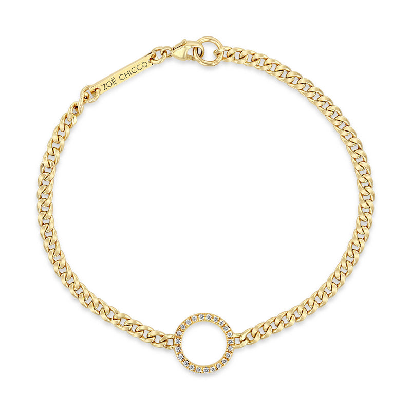 Top down view of Zoë Chicco 14k Gold Pavé Diamond Circle Small Curb Chain Bracelet