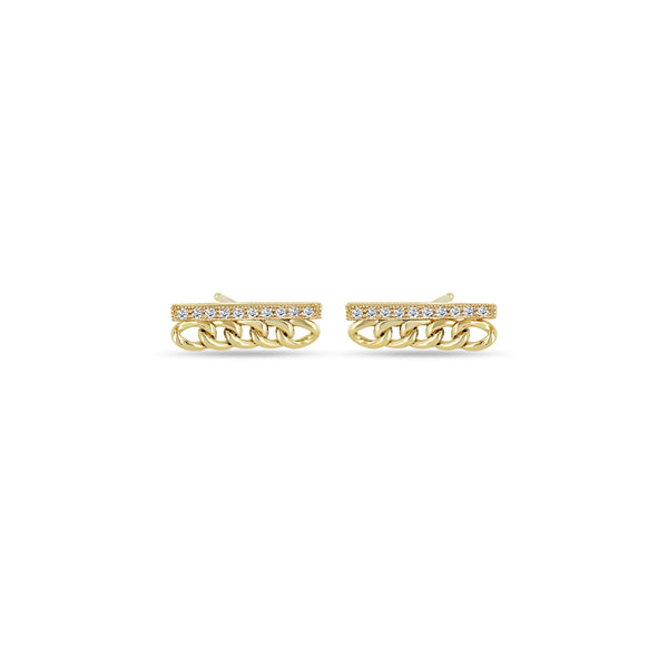 Zoë Chicco 14k Yellow Gold Small Curb Chain & Pavé Diamond Bar Stud Earrings