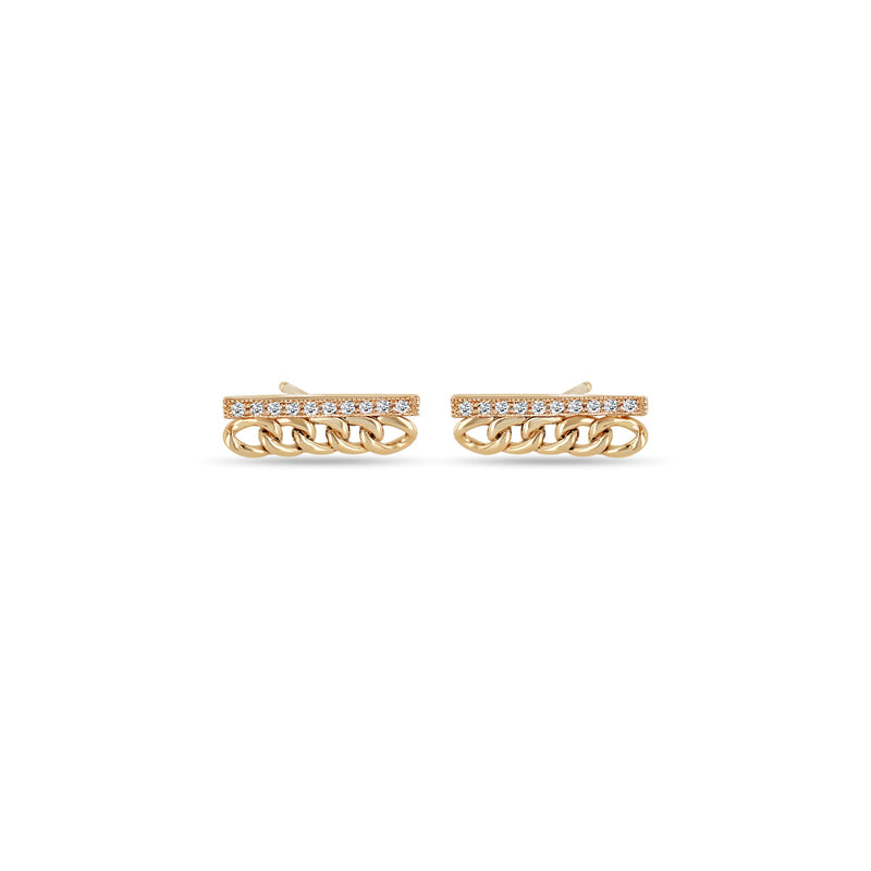 Zoë Chicco 14k Rose Gold Small Curb Chain & Pavé Diamond Bar Stud Earrings
