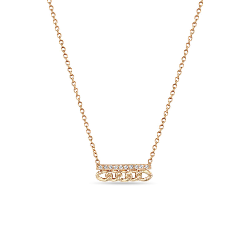 Zoë Chicco 14k Rose Gold Small Curb Chain & Pavé Diamond Bar Necklace
