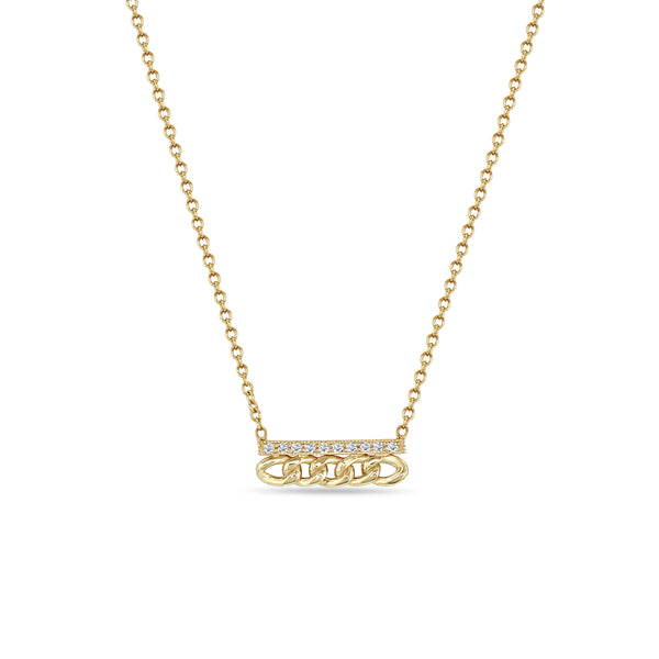 Zoë Chicco 14k Yellow Gold Small Curb Chain & Pavé Diamond Bar Necklace