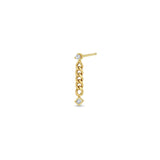 Single Zoë Chicco 14k Gold Prong & Princess Diamond Small Curb Chain Drop Earring