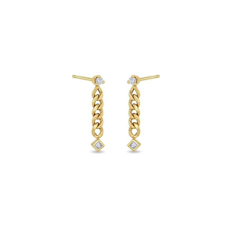 Zoë Chicco 14k Gold Prong & Princess Diamond Small Curb Chain Drop Earrings