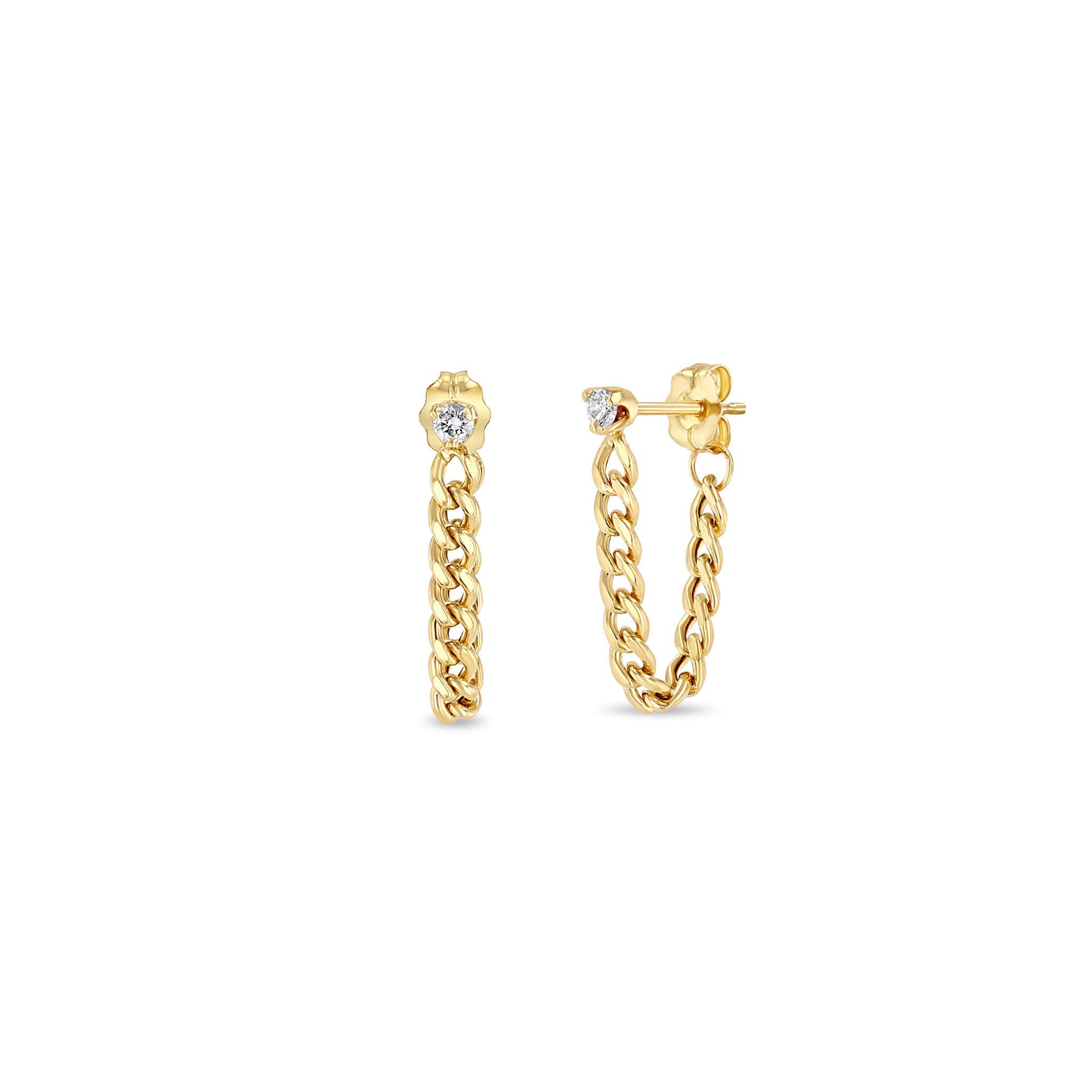Zoë Chicco 14k Gold Prong Diamond Small Curb Chain Huggie