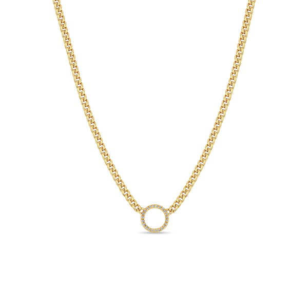 Zoë Chicco 14k Gold Pavé Diamond Circle Pendant Small Curb Chain Necklace