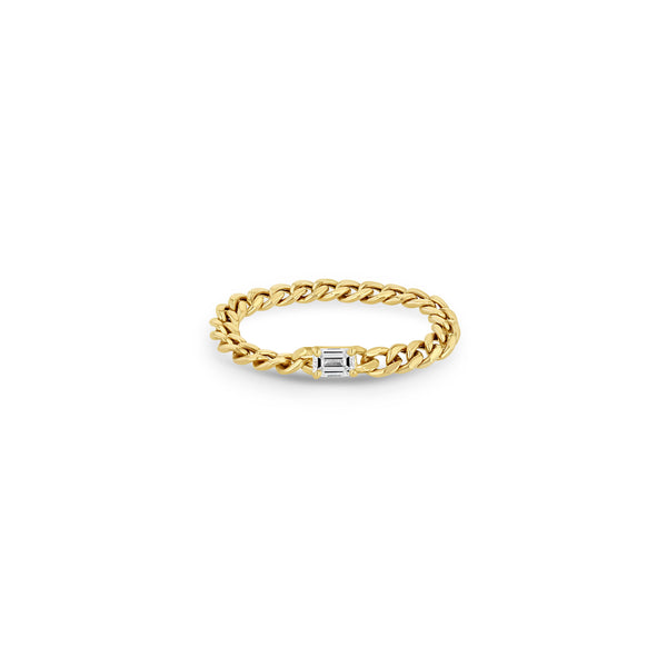 Zoë Chicco 14k Gold Small Curb Chain Ring with Emerald Cut Diamond