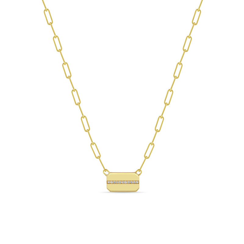 Zoë Chicco 14k Gold Horizontal Pavé Diamond Line Square Edge Dog Tag Necklace