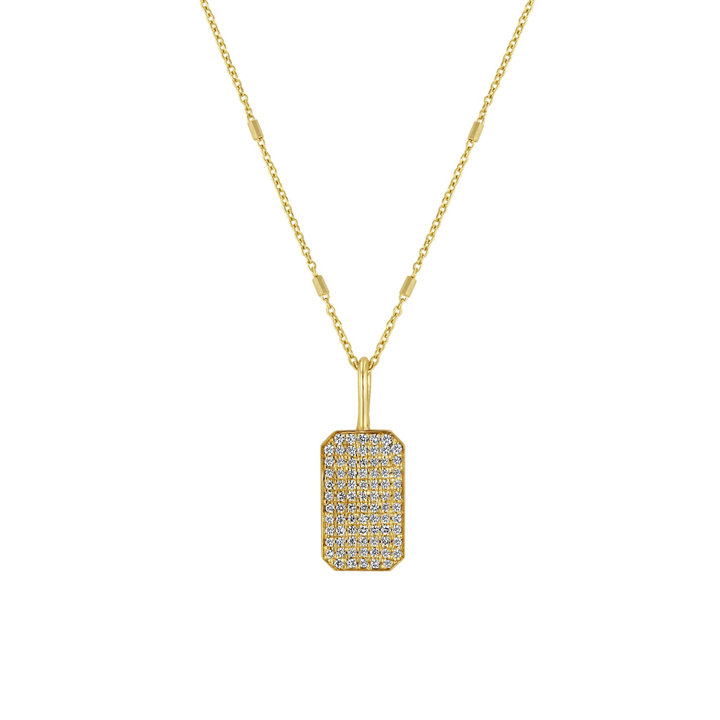 14K Yellow Gold Diamond Pave Dog Tag Pendant Hollow Chain Necklace, Shop  14k Yellow Gold Bujukan Necklaces