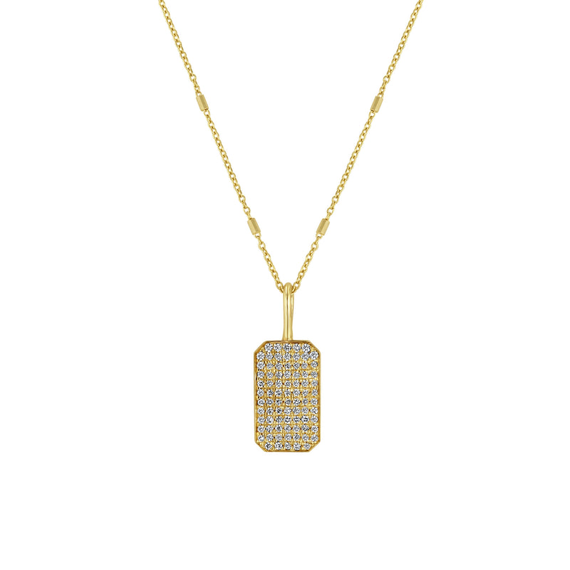 Zoë Chicco 14k Gold Pavé Diamond Small Square Edge Dog Tag Necklace