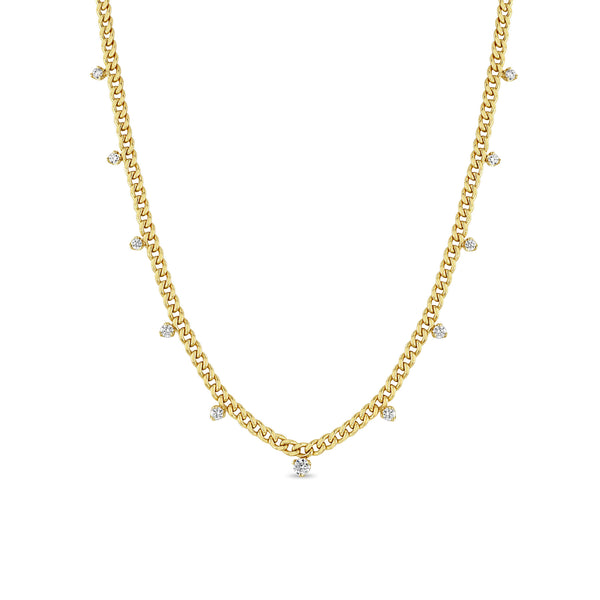 Zoë Chicco 14k Gold 11 Graduated Prong Diamond Small Curb Chain Necklace