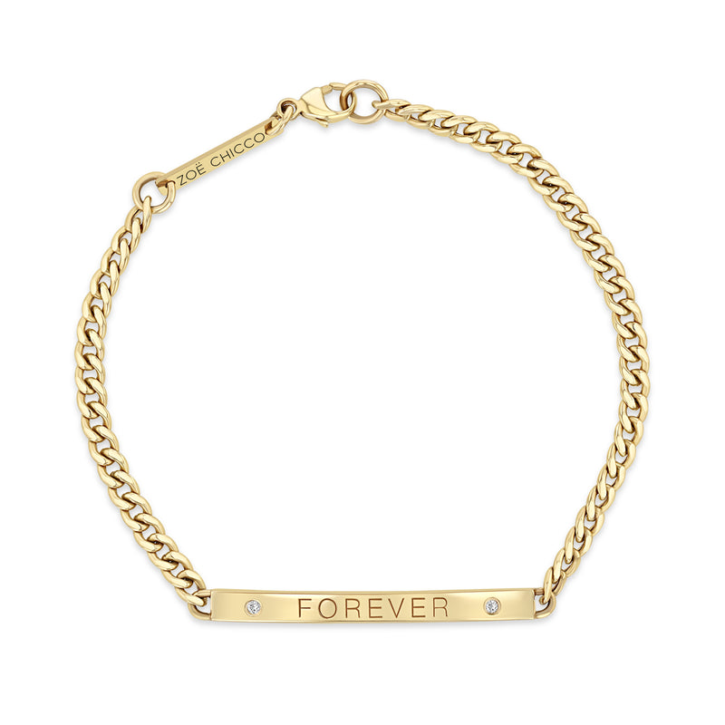 Zoë Chicco 14kt Gold Small Curb Chain Personalized ID Bracelet with 2 Diamonds