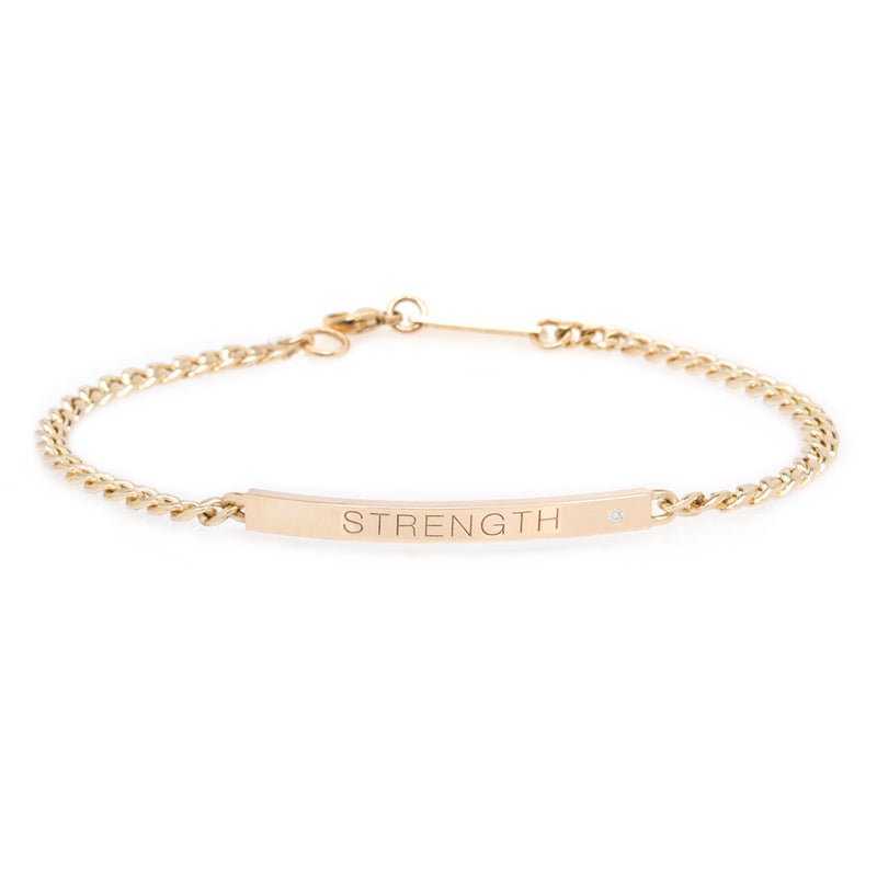 14k Small Curb Chain Personalized ID Bracelet with Diamond
