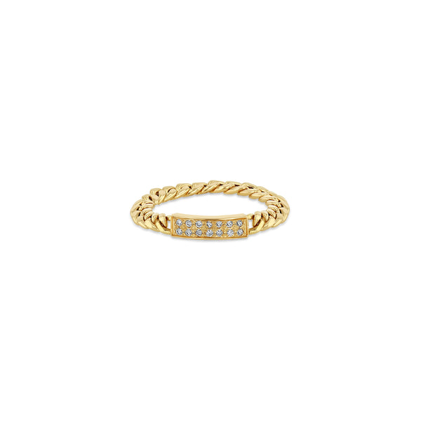 Zoë Chicco 14k Gold Pavé Diamond ID Bar Small Curb Chain Ring
