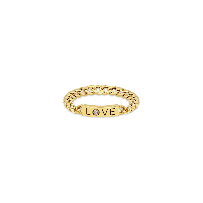 Zoë Chicco 14k Gold Diamond LOVE ID Bar Small Curb Chain Ring