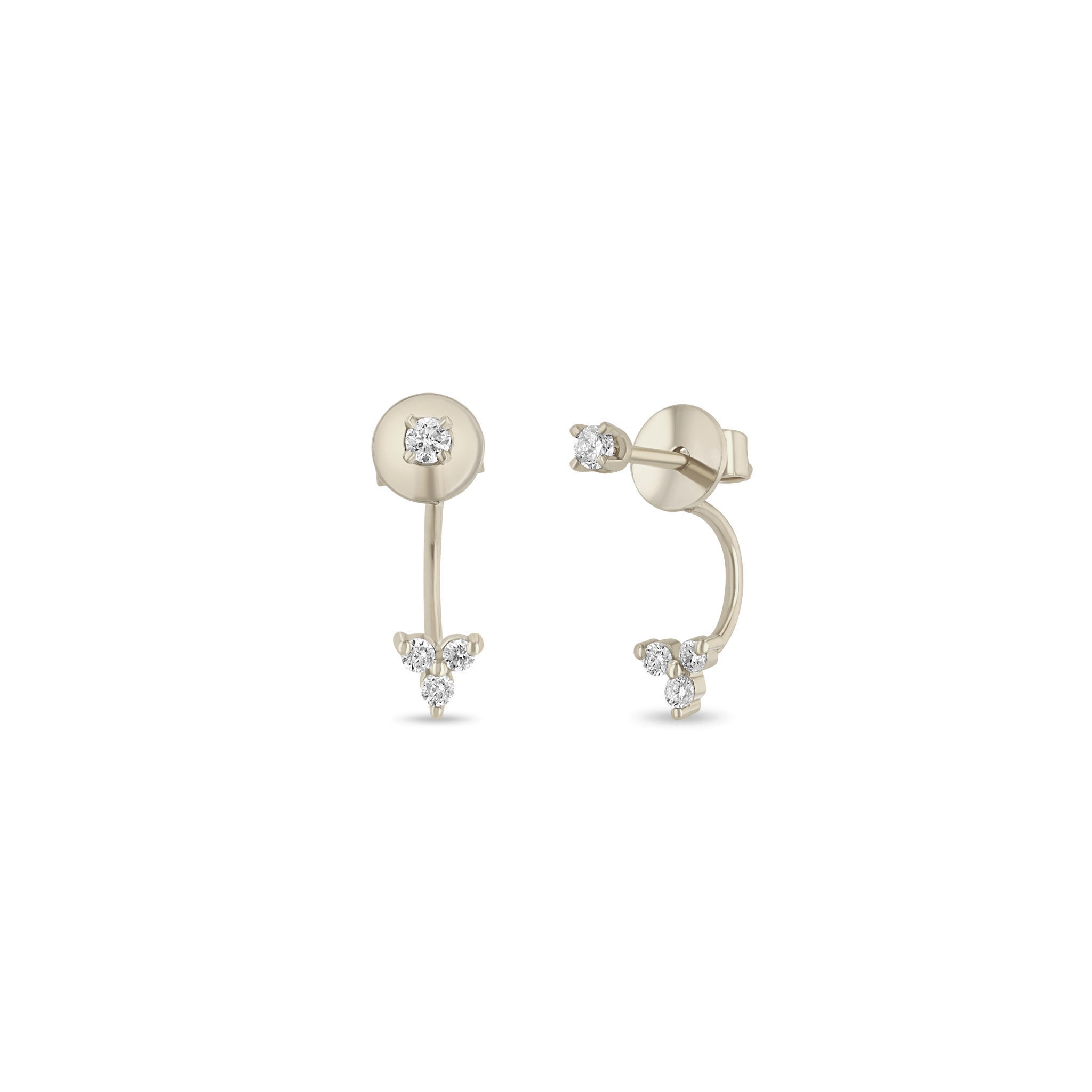 Pair of Zoë Chicco 14k Gold Diamond Stud with Diamond Trio Jacket Earrings