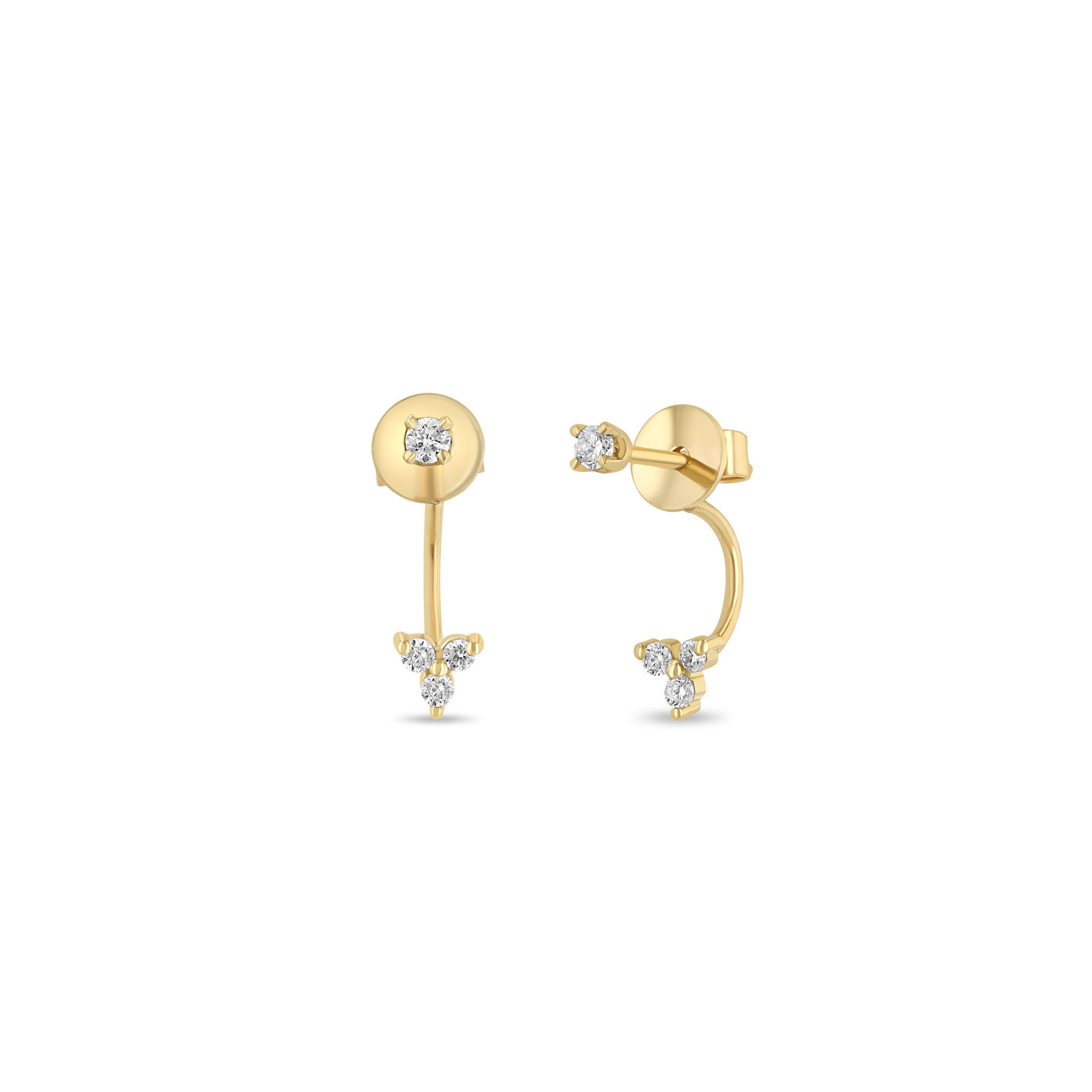 Pair of Zoë Chicco 14k Gold Diamond Stud with Diamond Trio Jacket Earrings