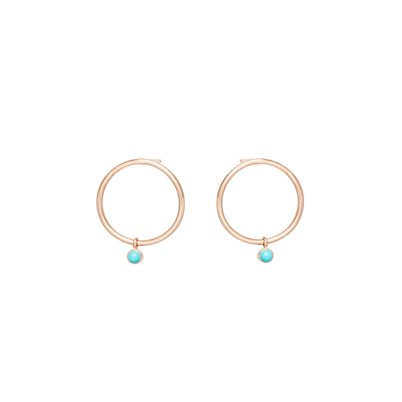Zoë Chicco 14kt Gold Small Circle Stud Earrings with Dangling Turquoise