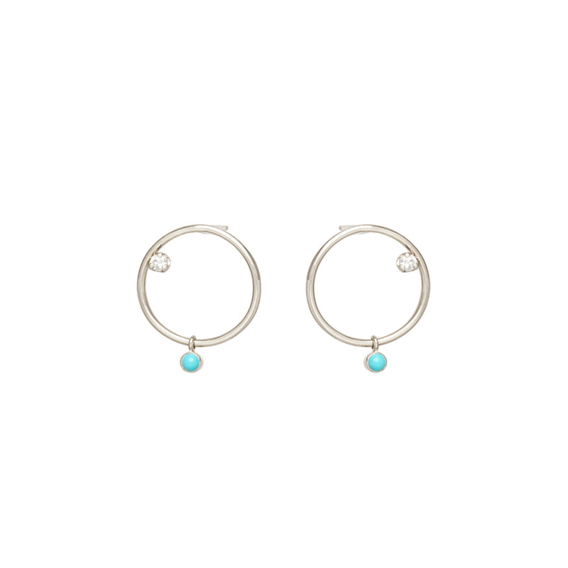 Zoë Chicco 14kt Gold Small Circle Diamond Stud Earrings with Dangling Turquoise
