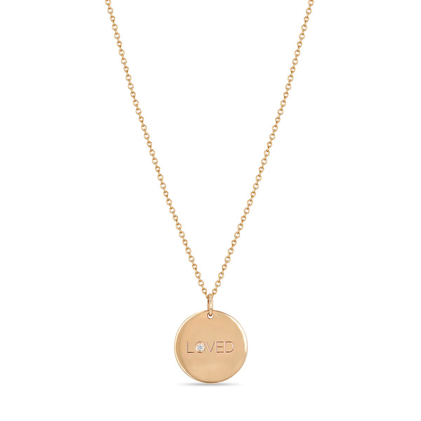 Zoë Chicco 14k Rose Gold Small "LOVED" with Diamond Disc Pendant Necklace 