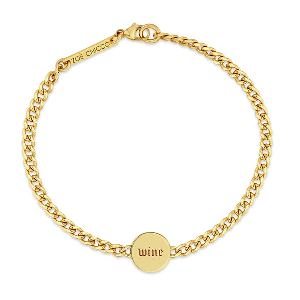 top down view of a Zoë Chicco 14k Gold wine & weed Double-Sided Disc Curb Chain Bracelet