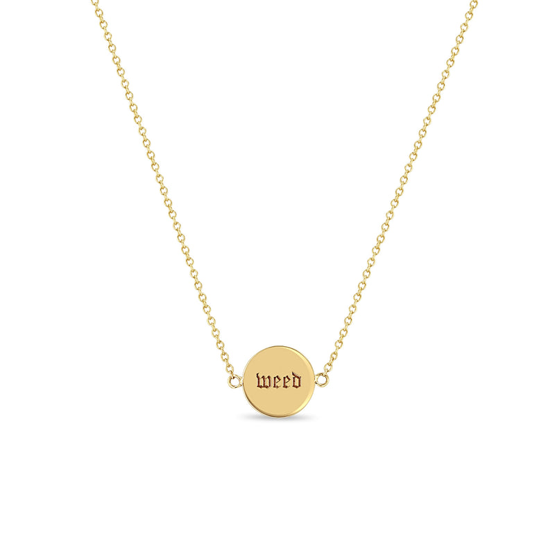 Zoë Chicco 14k Gold wine & weed Double-Sided Disc Necklace - weed side shown