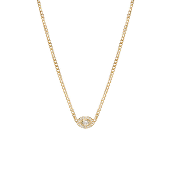 Zoe Chicco 14k Extra Small Curb Chain Marquise Diamond Halo Necklace