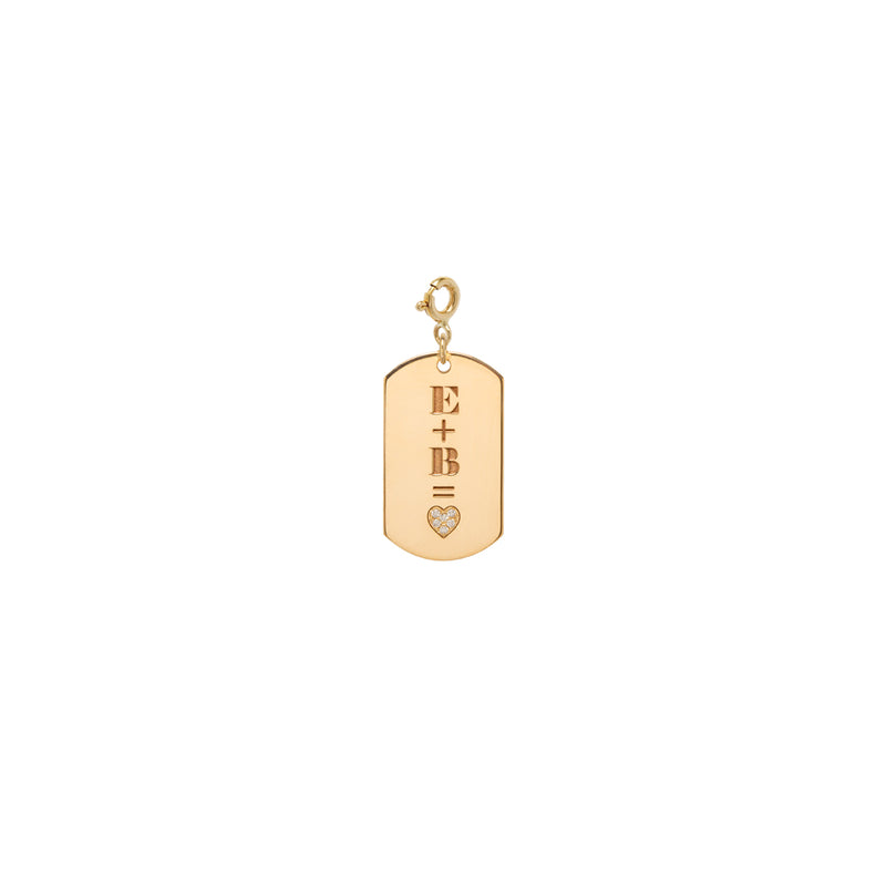 14k Pavé Diamond Heart Equation Medium Dog Tag Charm on Spring Ring