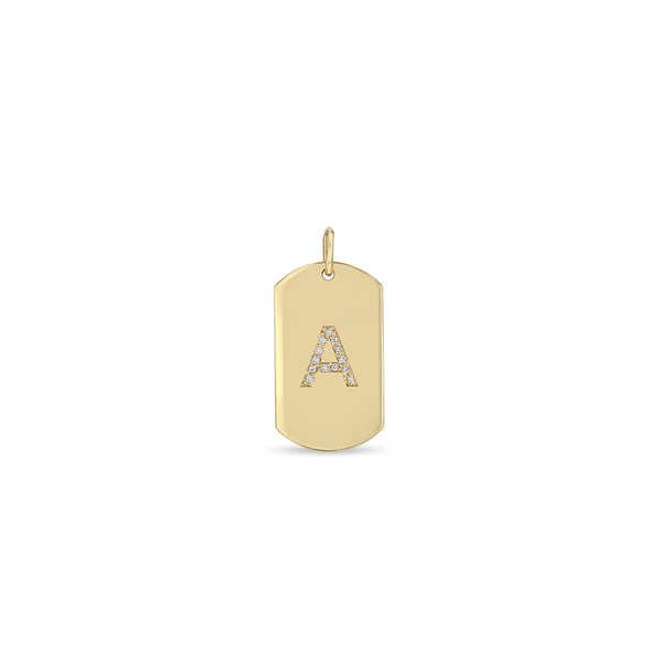 Zoë Chicco 14kt Gold Single Pavé Diamond Initial Medium Dog Tag Charm Pendant