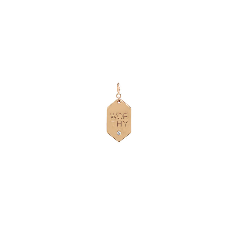 Zoë Chicco 14k Gold Small "Worthy" Elongated Hexagon Tag Charm Pendant with Spring Ring