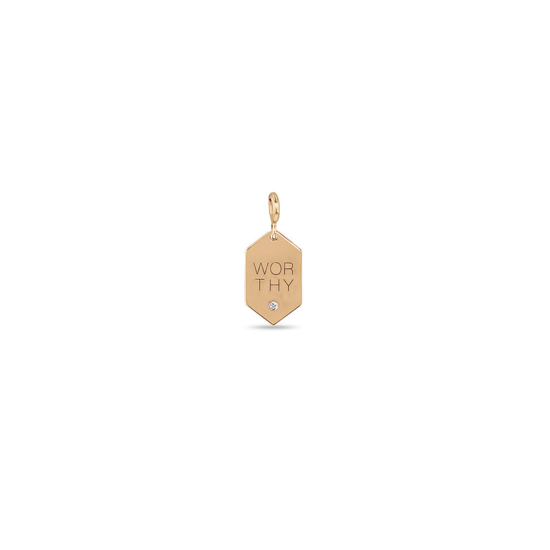 Zoë Chicco 14k Gold Small "Worthy" Elongated Hexagon Tag Clip On Charm Pendant