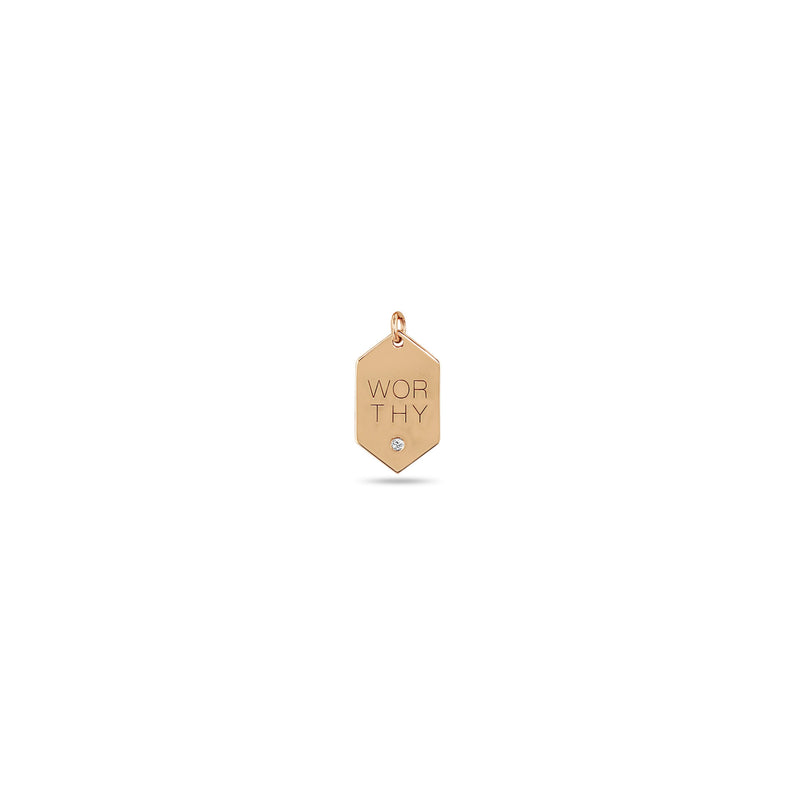 Zoë Chicco 14k Gold Small "Worthy" Elongated Hexagon Tag Charm Pendant