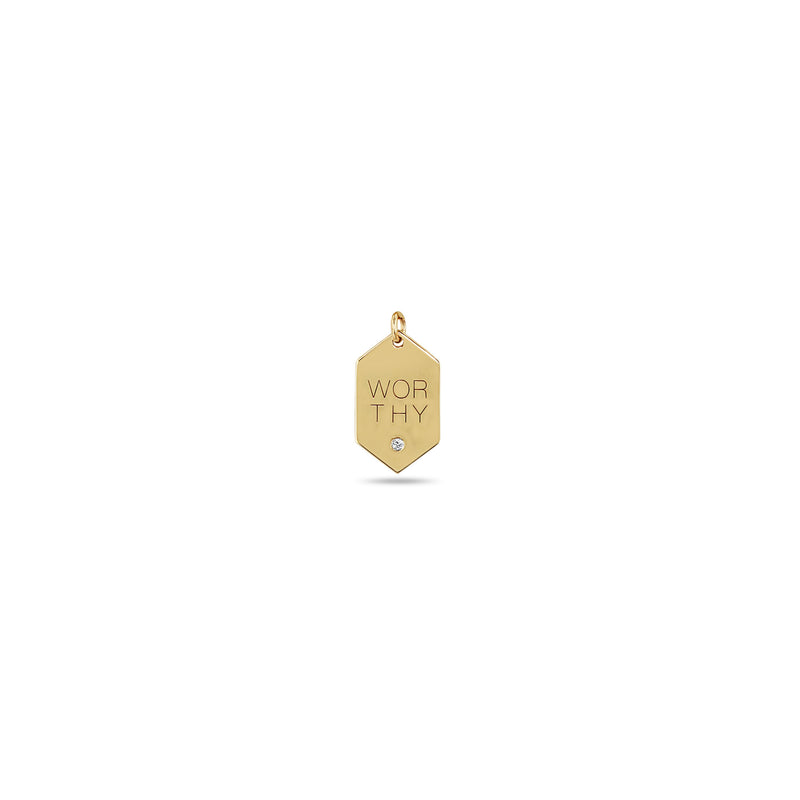 Zoë Chicco 14k Gold Small "Worthy" Elongated Hexagon Tag Charm Pendant