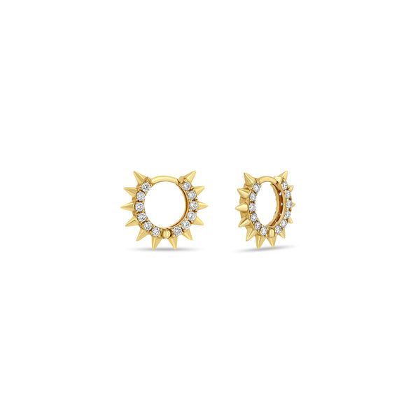 Pair of Zoë Chicco 14k Gold Pavé Diamond Spiked Hinge Huggie Hoop Earrings