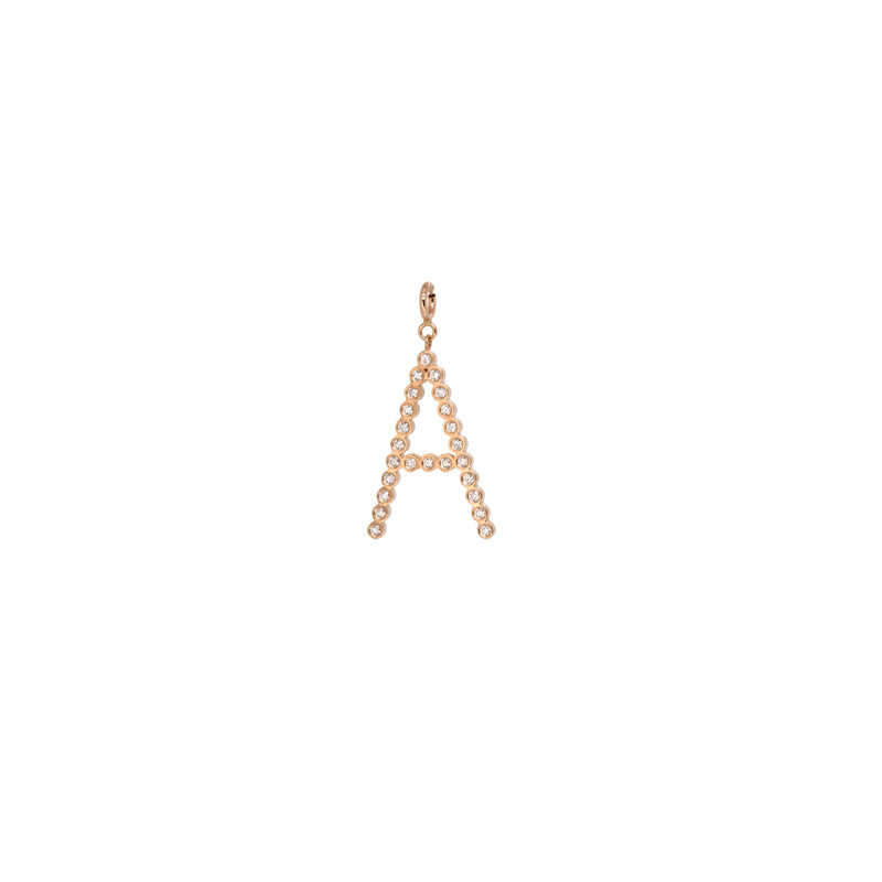 14k Single Diamond Bezel Letter Charm Pendant with Spring Ring